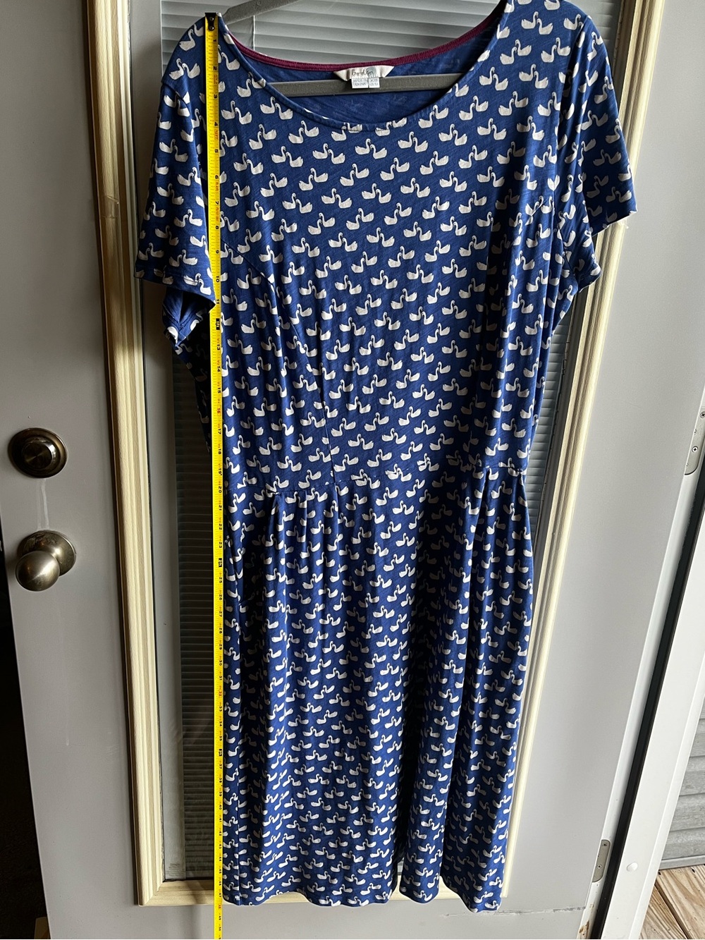 Boden Phoebe Blue Jersey Midi Dress Swan Print 100% Cotton Size US 16 Long - Picture 10 of 11